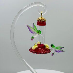 Hummingbird Feeder Figurine | Glass Bird Decor Garden Lover Gift Display